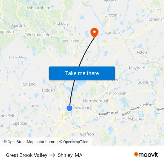 Great Brook Valley to Shirley, MA map
