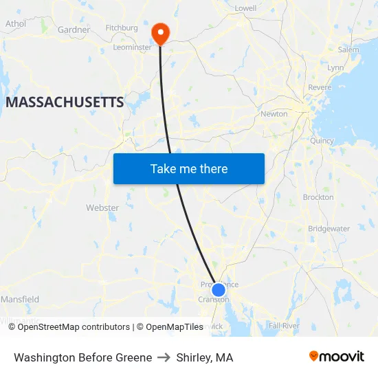 Washington Before Greene to Shirley, MA map