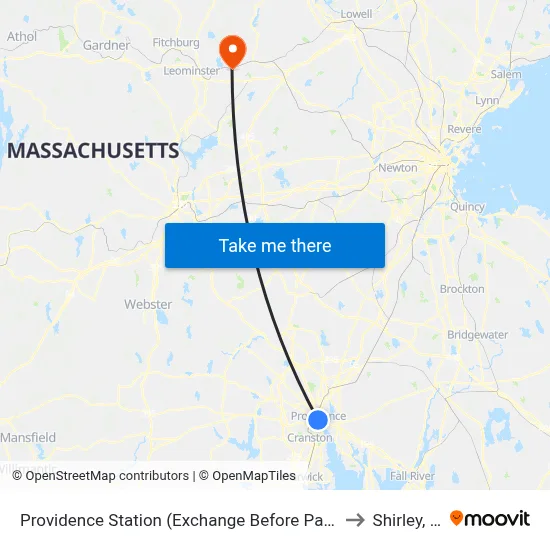 Providence Station (Exchange Before Park Row W) to Shirley, MA map