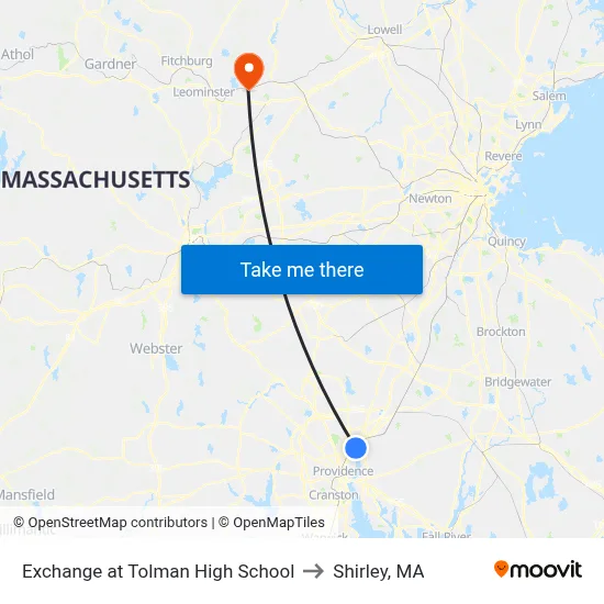 Exchange at Tolman High School to Shirley, MA map