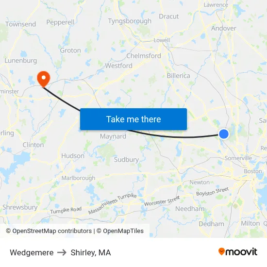 Wedgemere to Shirley, MA map