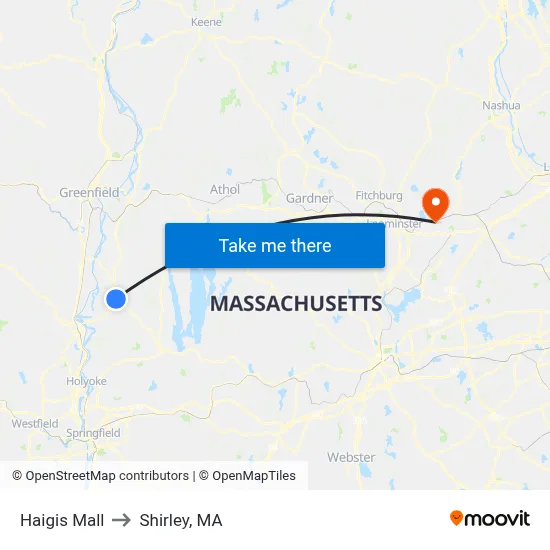 Haigis Mall to Shirley, MA map