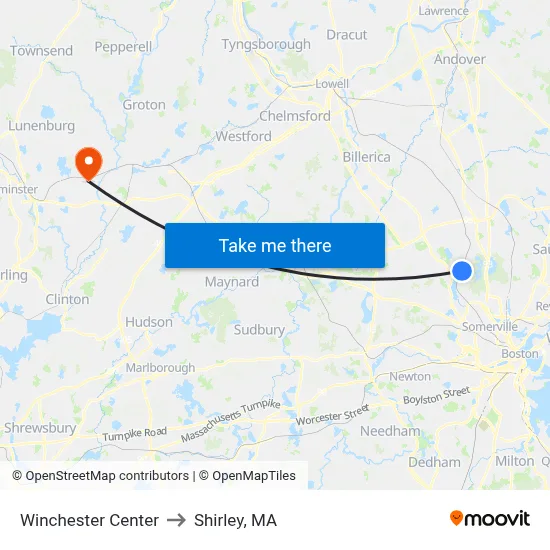 Winchester Center to Shirley, MA map