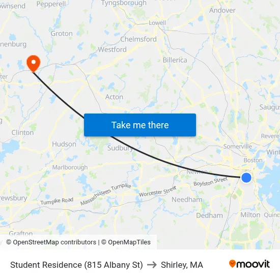 Student Residence (815 Albany St) to Shirley, MA map