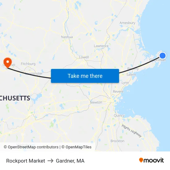 Rockport Market to Gardner, MA map