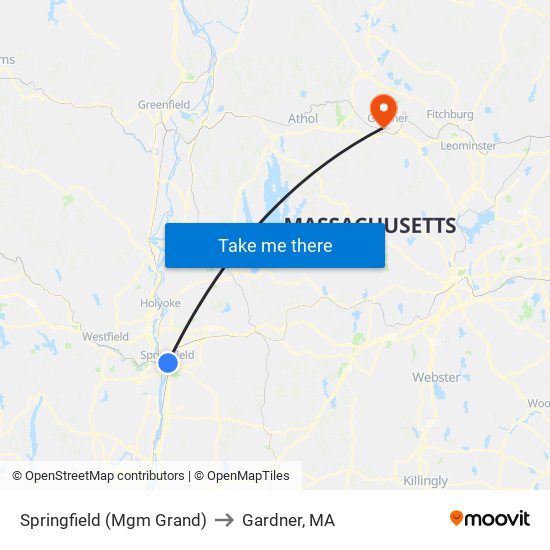 Springfield (Mgm Grand) to Gardner, MA map