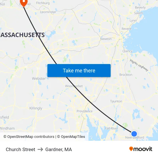 Church Street to Gardner, MA map