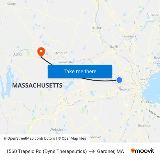 1560 Trapelo Rd  (Dyne Therapeutics) to Gardner, MA map