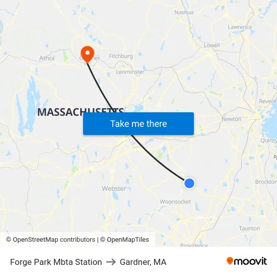 Forge Park Mbta Station to Gardner, MA map