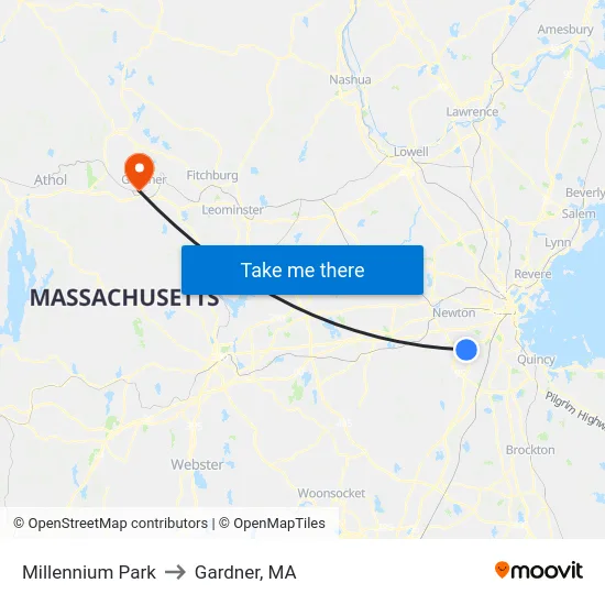 Millennium Park to Gardner, MA map
