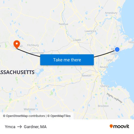 Ymca to Gardner, MA map