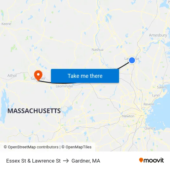 Essex St & Lawrence St to Gardner, MA map