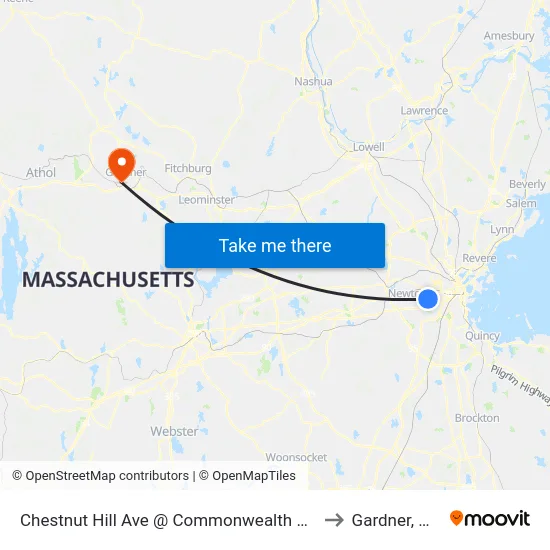 Chestnut Hill Ave @ Commonwealth Ave to Gardner, MA map