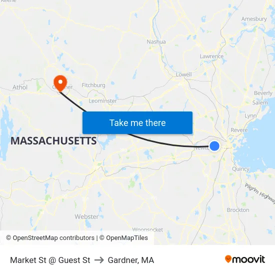 Market St @ Guest St to Gardner, MA map