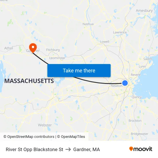River St Opp Blackstone St to Gardner, MA map