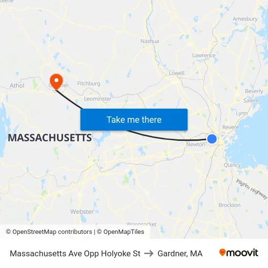 Massachusetts Ave Opp Holyoke St to Gardner, MA map