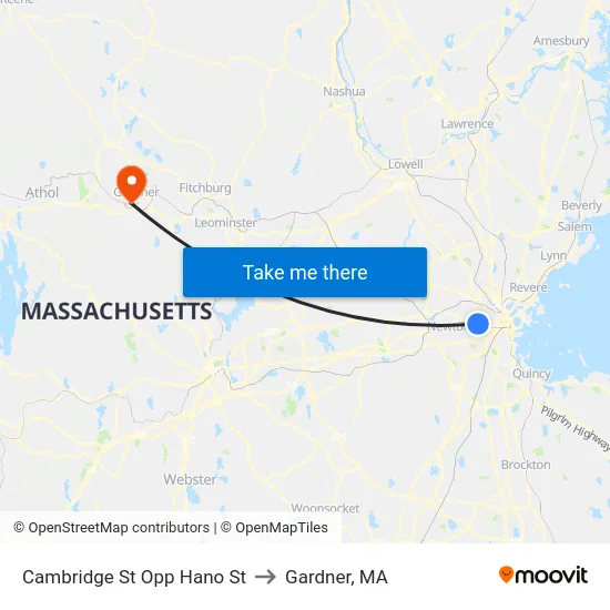 Cambridge St Opp Hano St to Gardner, MA map