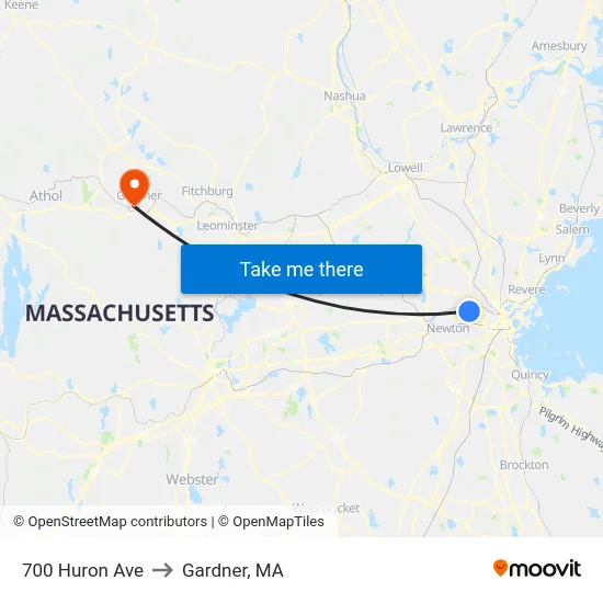 700 Huron Ave to Gardner, MA map