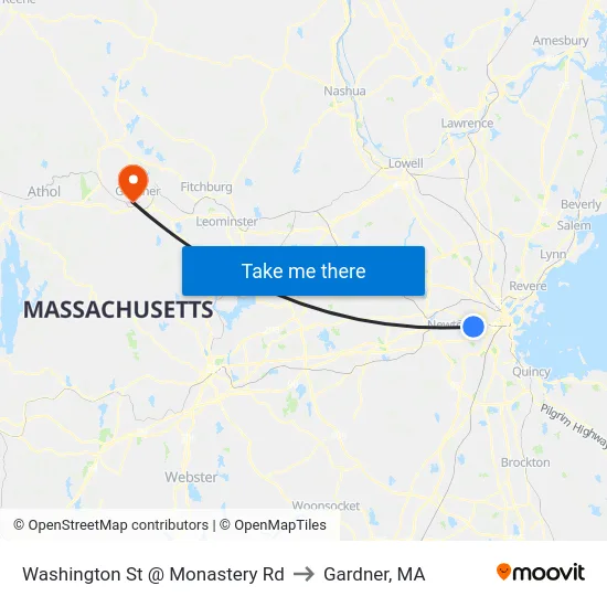 Washington St @ Monastery Rd to Gardner, MA map
