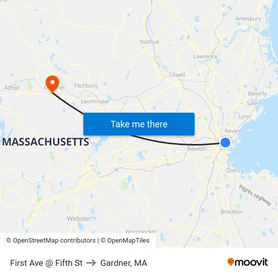 First Ave @ Fifth St to Gardner, MA map