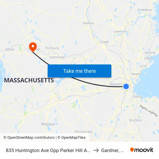 835 Huntington Ave Opp Parker Hill Ave to Gardner, MA map