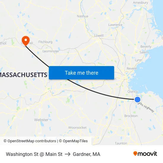 Washington St @ Main St to Gardner, MA map