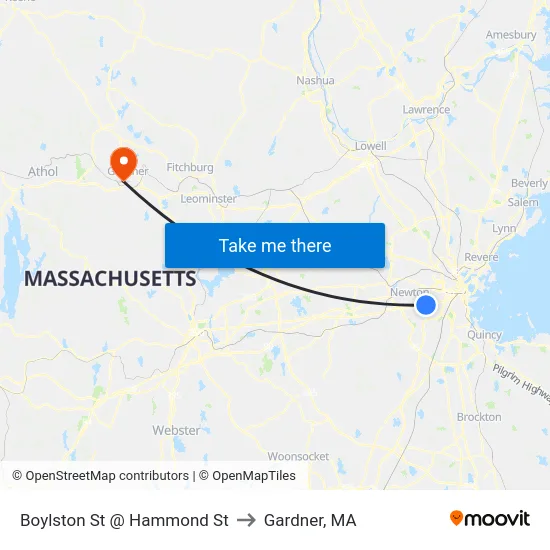 Boylston St @ Hammond St to Gardner, MA map