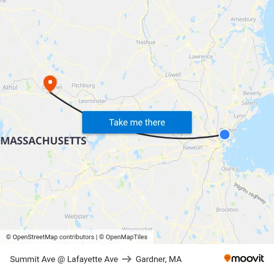 Summit Ave @ Lafayette Ave to Gardner, MA map