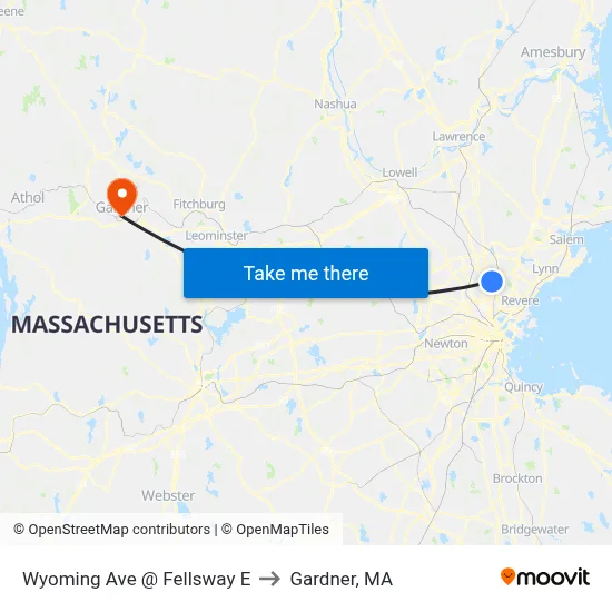 Wyoming Ave @ Fellsway E to Gardner, MA map