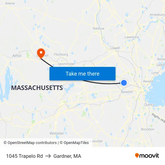 1045 Trapelo Rd to Gardner, MA map