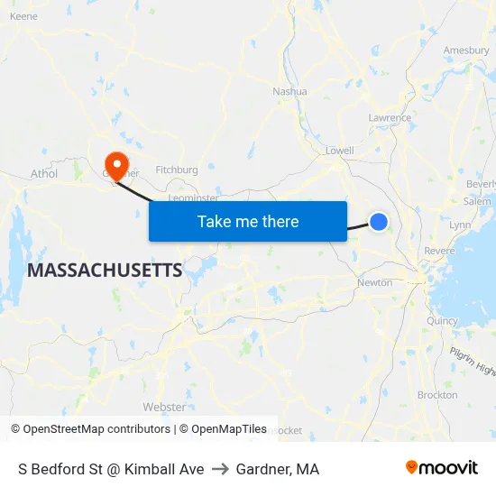 S Bedford St @ Kimball Ave to Gardner, MA map