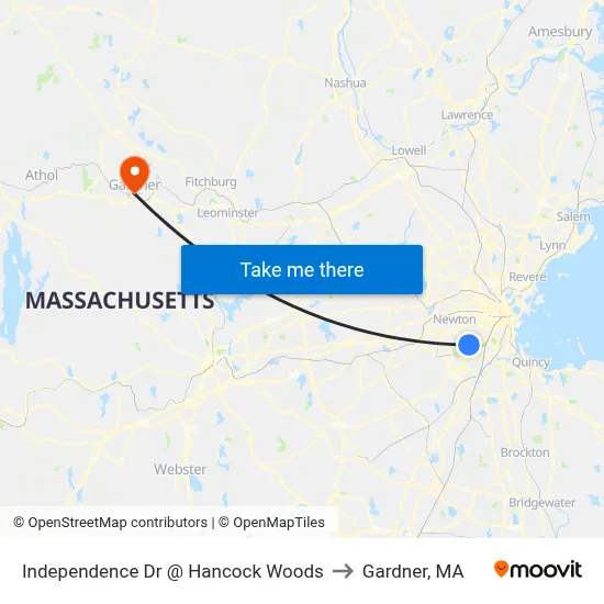 Independence Dr @ Hancock Woods to Gardner, MA map