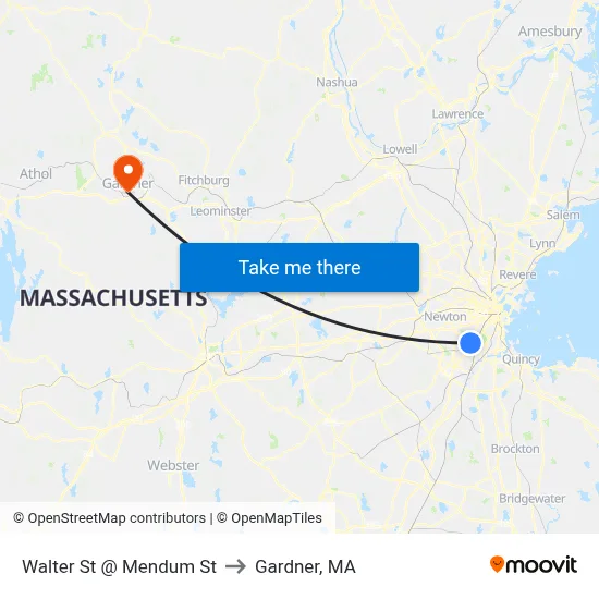 Walter St @ Mendum St to Gardner, MA map