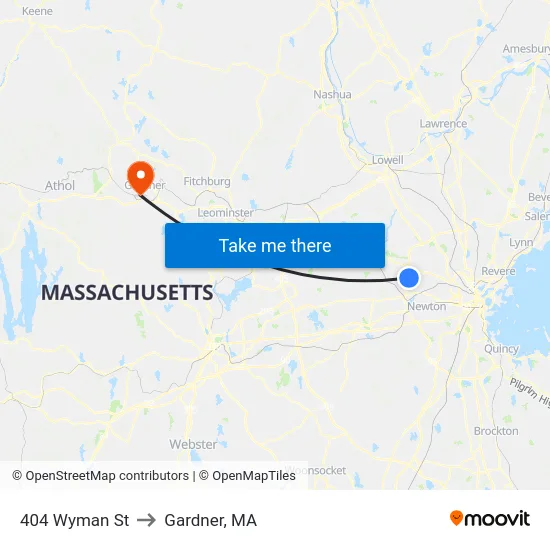 404 Wyman St to Gardner, MA map