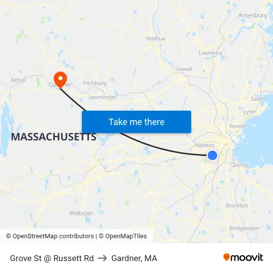 Grove St @ Russett Rd to Gardner, MA map