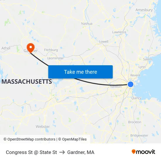Congress St @ State St to Gardner, MA map