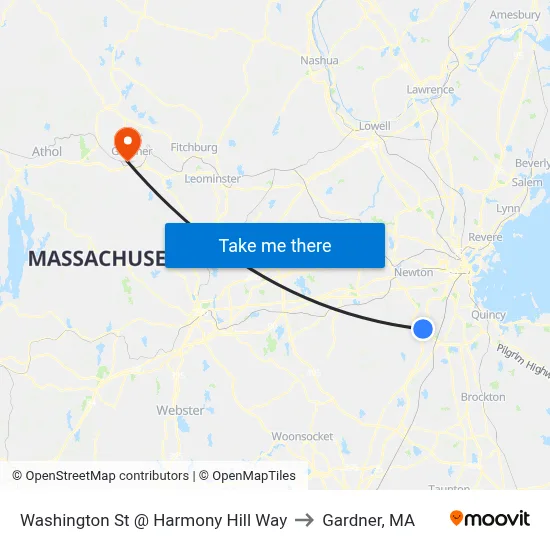 Washington St @ Harmony Hill Way to Gardner, MA map