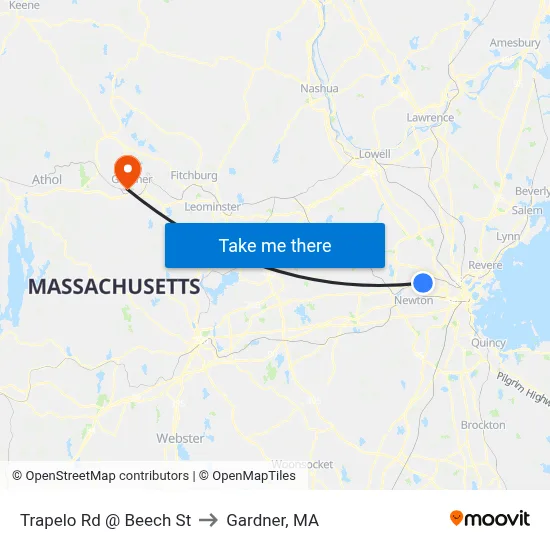 Trapelo Rd @ Beech St to Gardner, MA map