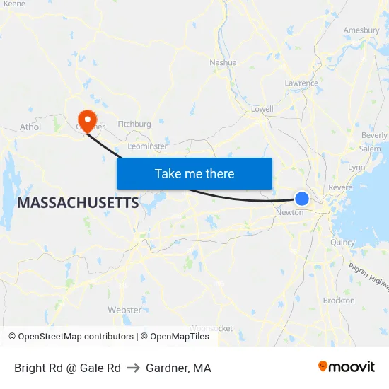 Bright Rd @ Gale Rd to Gardner, MA map