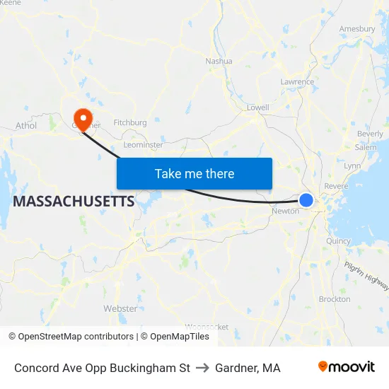 Concord Ave Opp Buckingham St to Gardner, MA map