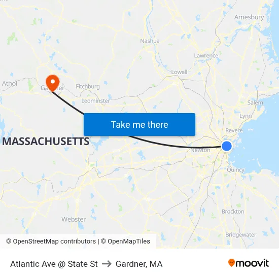 Atlantic Ave @ State St to Gardner, MA map