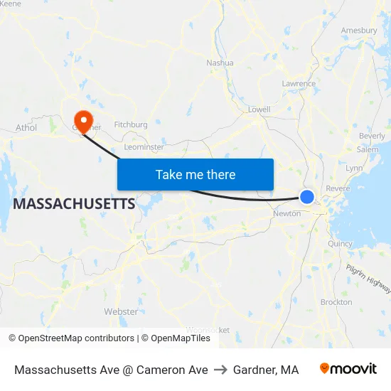 Massachusetts Ave @ Cameron Ave to Gardner, MA map