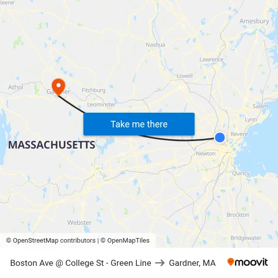 Boston Ave @ College St - Green Line to Gardner, MA map