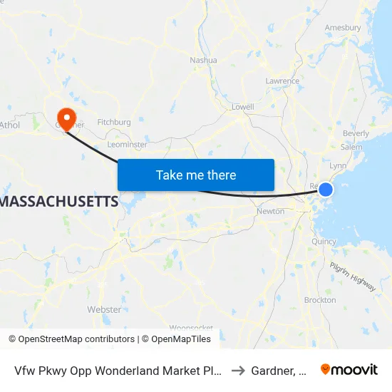 Vfw Pkwy Opp Wonderland Market Place to Gardner, MA map