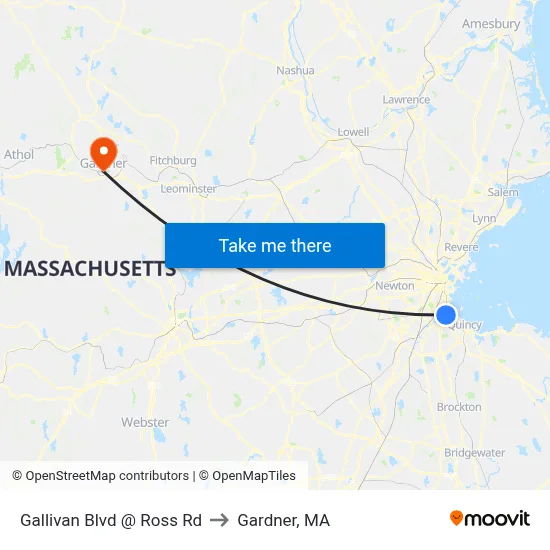 Gallivan Blvd @ Ross Rd to Gardner, MA map