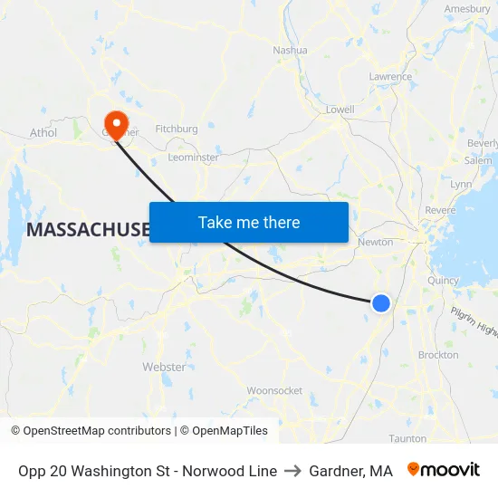 Opp 20 Washington St - Norwood Line to Gardner, MA map