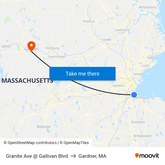 Granite Ave @ Gallivan Blvd to Gardner, MA map