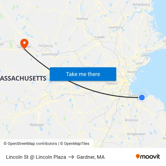 Lincoln St @ Lincoln Plaza to Gardner, MA map