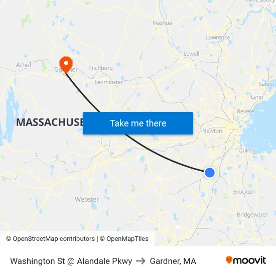 Washington St @ Alandale Pkwy to Gardner, MA map