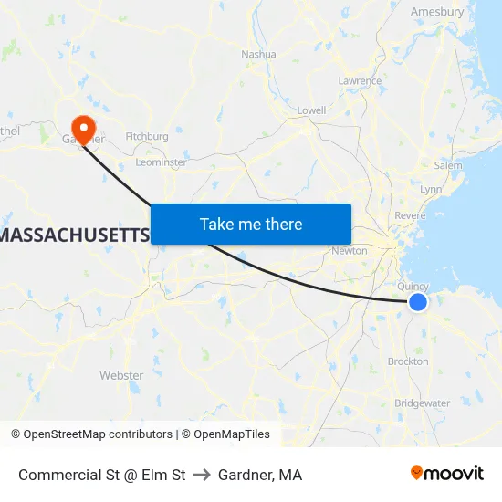 Commercial St @ Elm St to Gardner, MA map